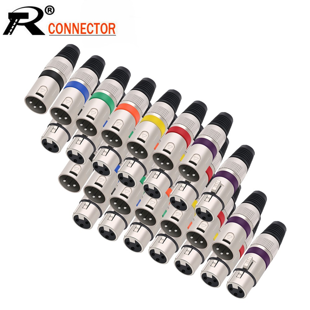 10pcs/lot 3 Pin XLR Male/Female Plug Wire Connector 3 Poles XLR Microphone Plug MIC Cable Terminal Connector 7 Colors