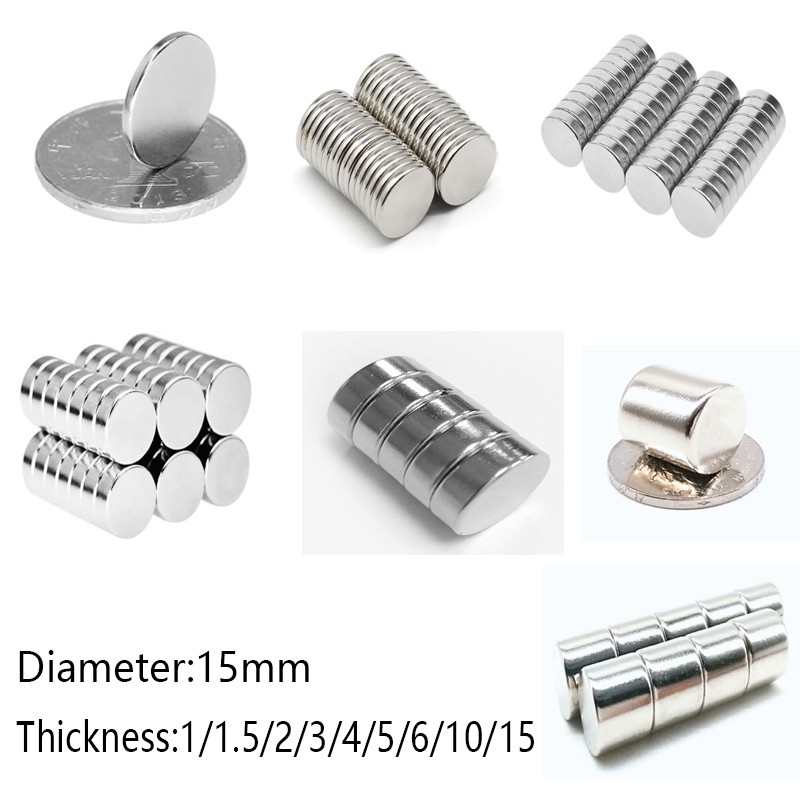 1-20 قطعة مغناطيس مستدير قوي نادر-الأرض مغنطيس النيوديميوم المغناطيس الدائم القطر 15 مللي متر سمك 1/1.5/2/3/4/5/6/10/15 مللي متر
