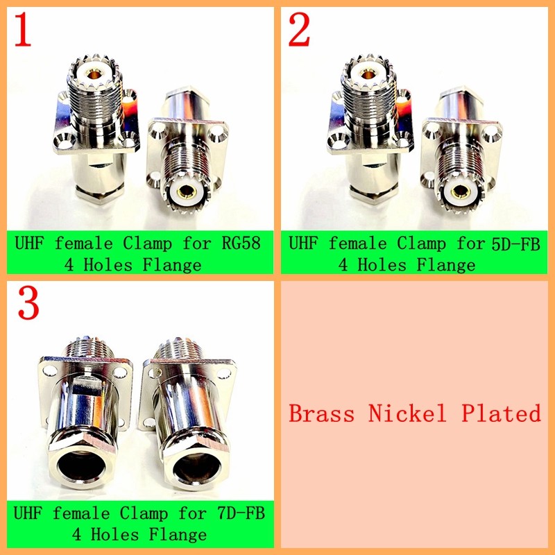 1Pcs SL16 UHF Female SO239 Female Jack&4 Holes Flange Mount Socket Clamp for  RG58 RG142 5D-FB 7D-FB Cable Connector Brass