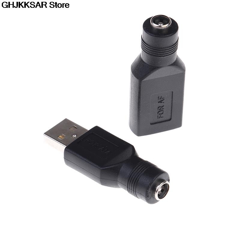 1pc Female Jack to USB 2.0 Male Plug/Female Jack 5V DC Power Plugs Connector Portable Adapter Black Color 5.5*2.1mm