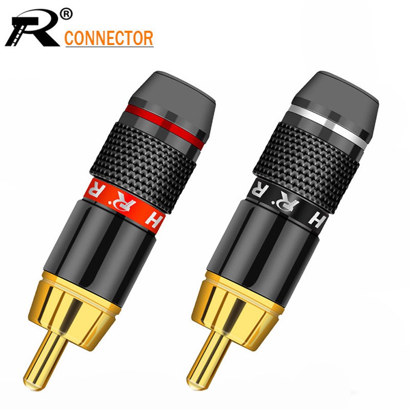 12pcs/lot RCA Plug Male Connector High Quality Gold Plated Soldering Plug Head Cable Wire Connector 6 Pairs Red + Black