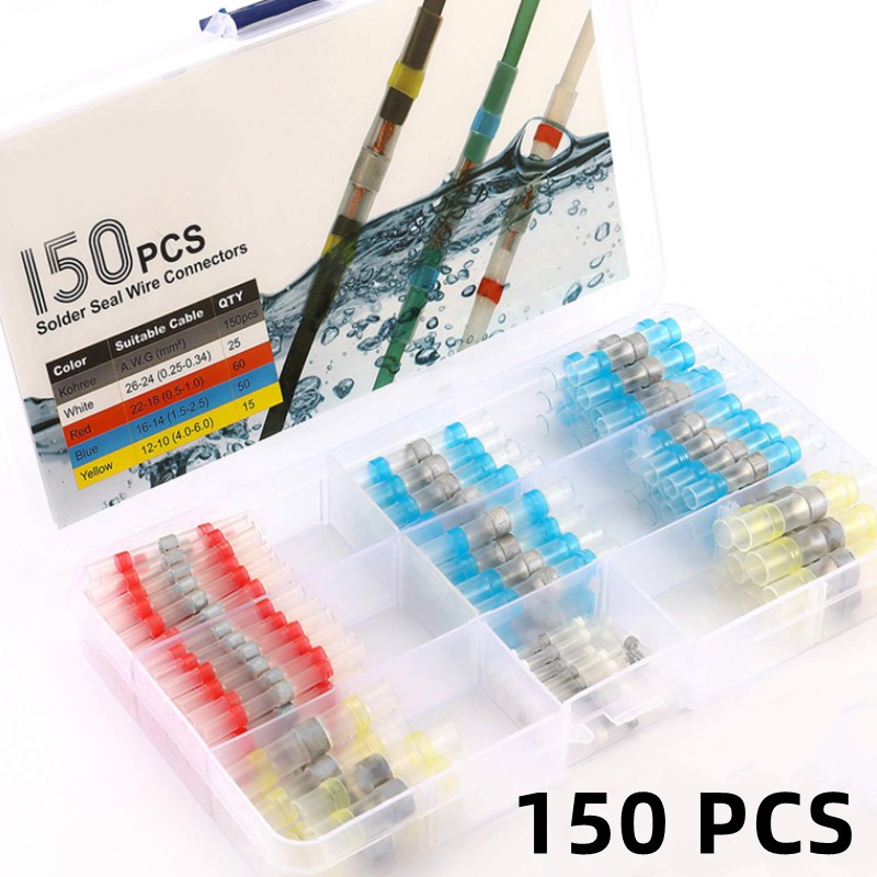 150 PCS Boxed,Solder Butt Thermoresistant Tube,Solder Ring Terminal,Wire Connector,Waterproof Insulation,Heat Shrink Sleeve