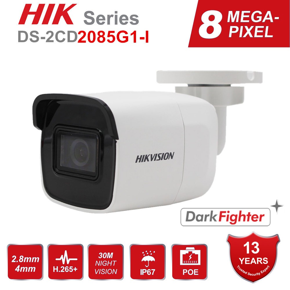 Hikvision DS-2CD2085G1-I 8MP 4K POE IP Bullet CCTV Camera Network Security Outdoor Darkfighter IR 30m Plug and Play IP67 H.265+