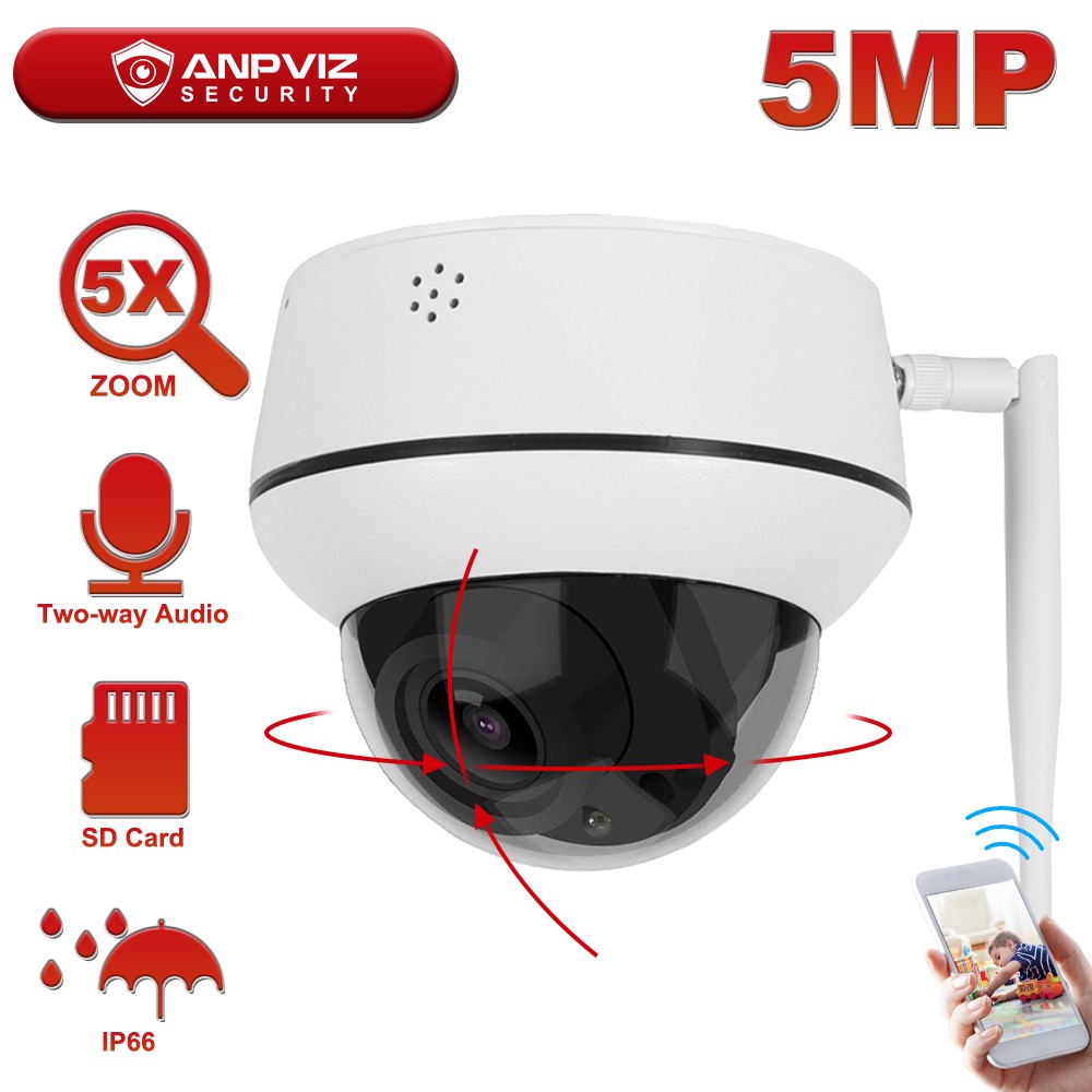 Anpviz 5MP PTZ WiFi IP Camera Outdoor 5X Zoom Wireless Security CCTV Camera Two Way Audio Mic Speaker IR 30m IP66 CamHi H.265