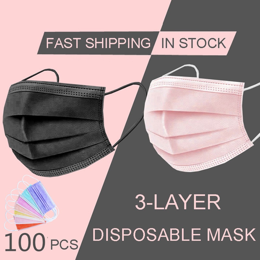 In Stock 10/100pcs Disposable Nonwoven Face Mask 3 Layers Anti Dust Respirator Mask With Elastic Ear Band For Adults