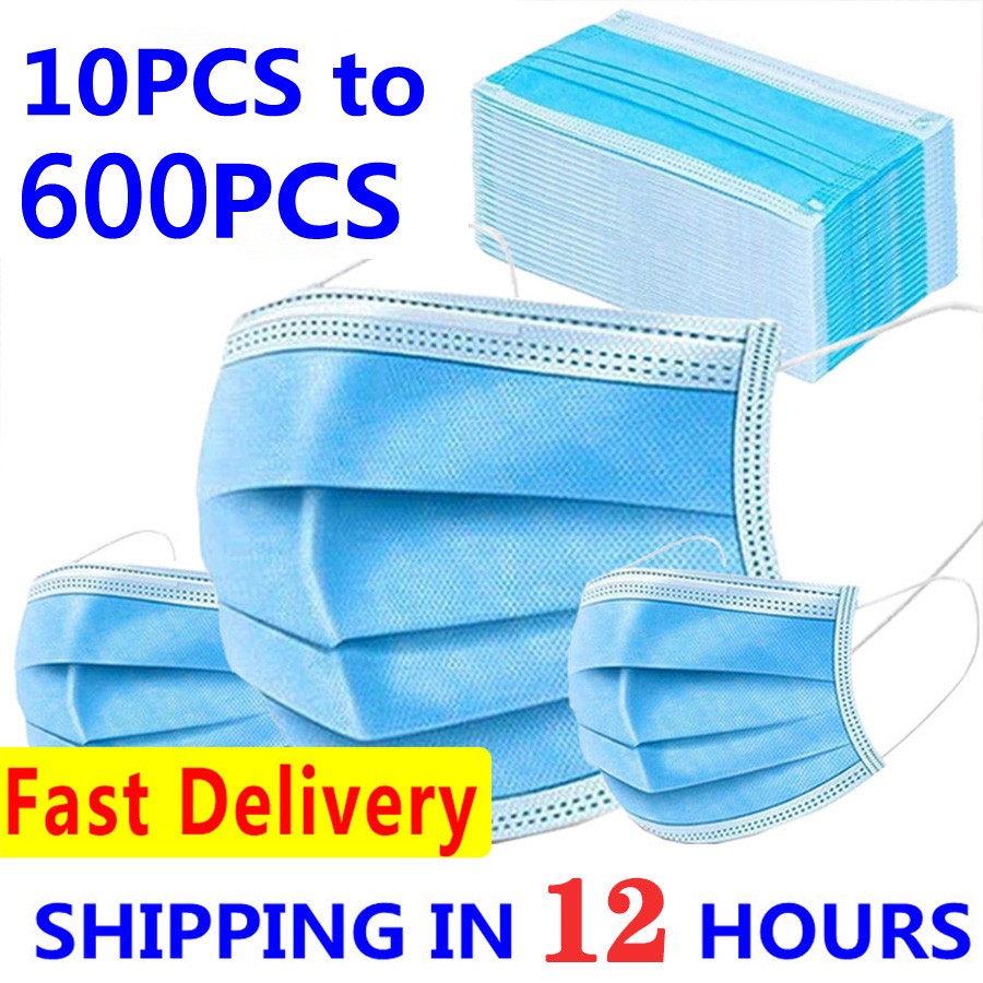 10-600pcs Disposable Masks Blue Mascarillas quiurgicas homology adas Mouth Face Mask Adult Blue 3 Layers Non-woven Filter Masque