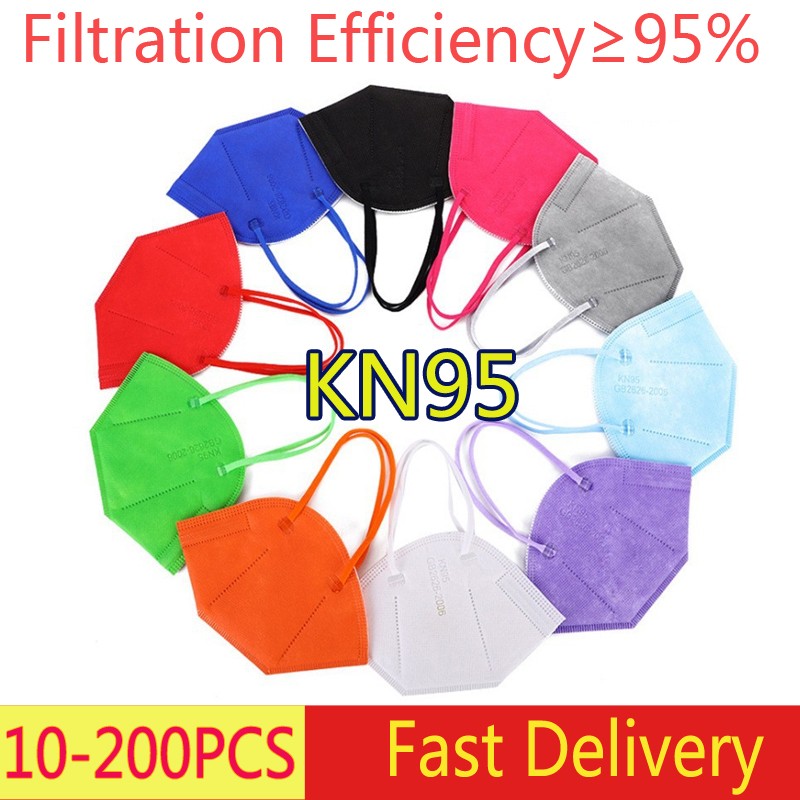 10-200pcs Adult Black KN95 Face Mask Mascarilla Fpp2 homology ada ffp2fan 5ply Layered Mask Respiratory Fpp2 Face Mask Masque