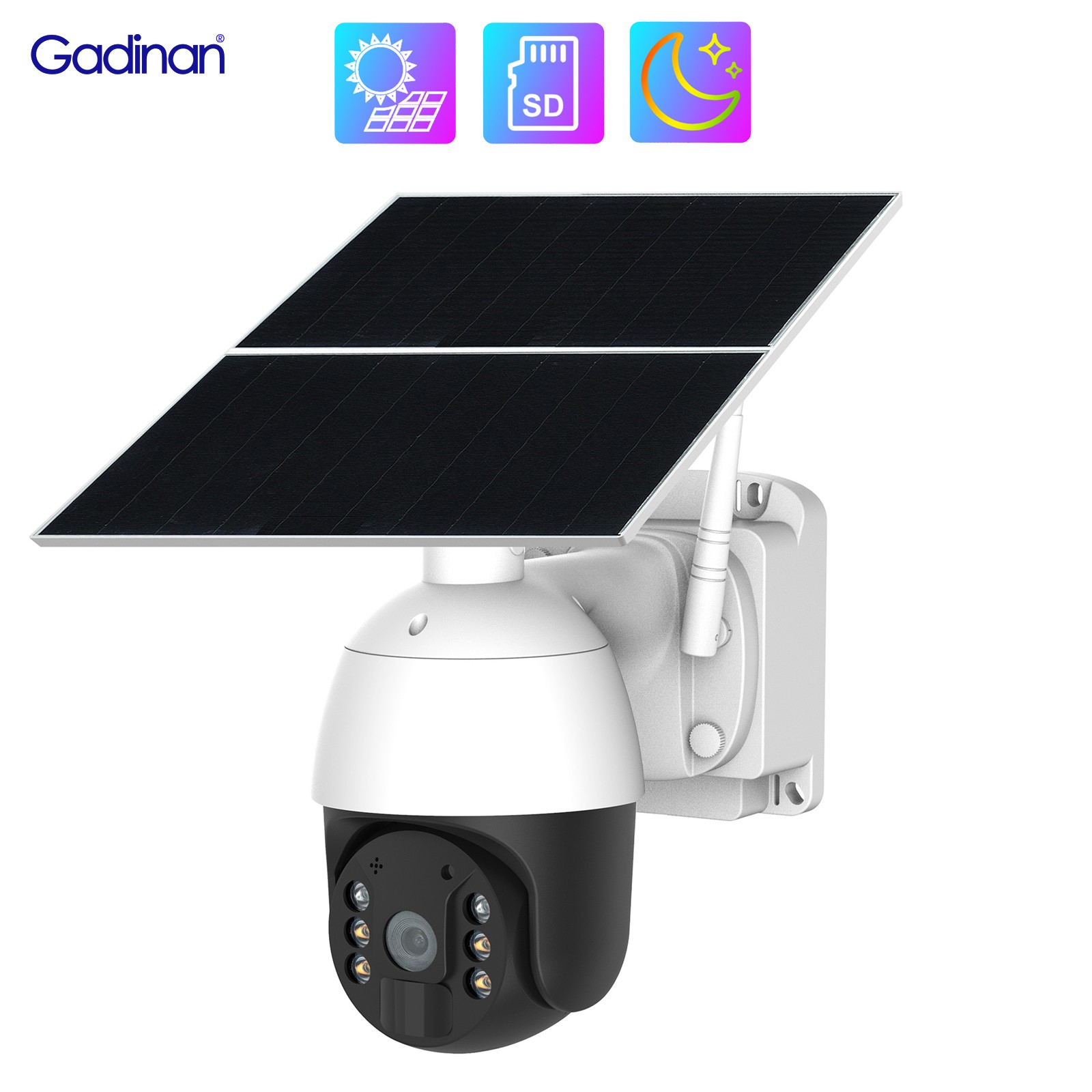 Gadinan Solar Power IP CCTV Camera 4G 1080P PTZ Rechargeable Outdoor Two Way Audio Security Protection Camera with TF Card