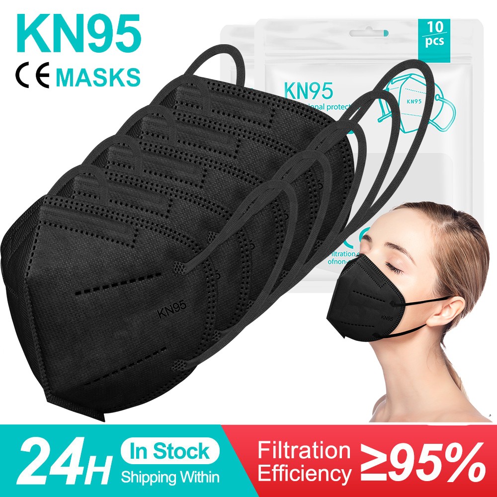 10-200 قطعة الأسود FFP2 Mascarillas FPP2 Negras المعتمدة أقنعة 5 طبقات قابلة لإعادة الاستخدام KN95 قناع وجه واقي ffp2fan CE Masque Noir