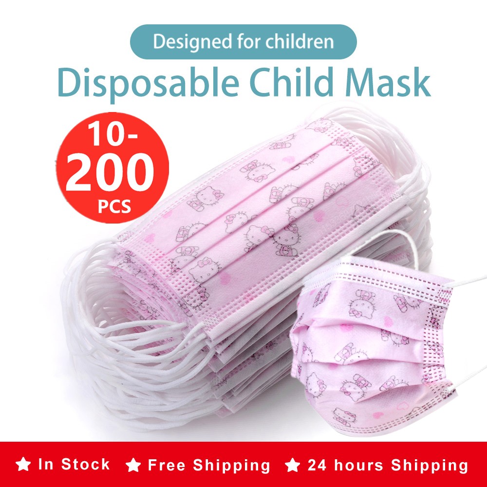 Cute Cat Baby Face Mask Disposable Kids Face Mask Pink Girl 3 Slices Massage Mask For Kids