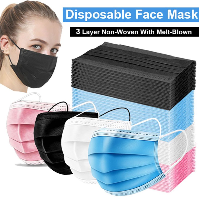 Mouth Masks 3-Layer Anti Dust Disposable Mascarillas 10/50/100 Pcs Non-woven Meltblown Cloth Masks Elastic Ear Loop Face Mask