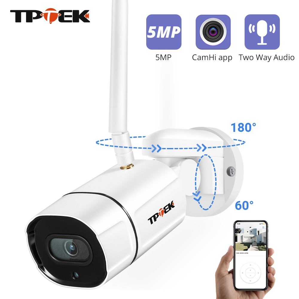 5MP WiFi Tilt IP Camera Outdoor Wi-Fi Wireless Video Surveillance Camera with Two-Way PTZ Audio1080P Camara CamHi