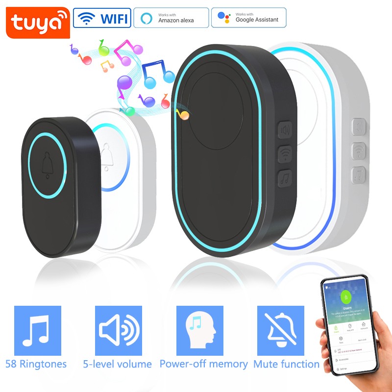 Wireless Doorbell Tuya App Intelligent Home Welcome Doorbell Waterproof Button LED Light 433MHz Security Alarm Smart Door Bell