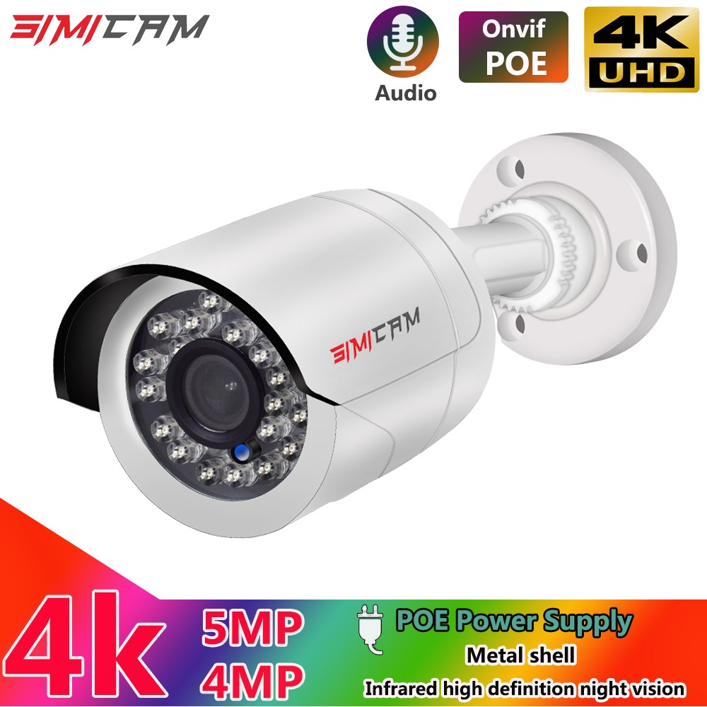 4K 8MP Security Video Camera IP POE Onvif H265 Audio Outdoor Metal Shell Bullet Waterproof Night Vision 48V 4MP 5MP Surveillance