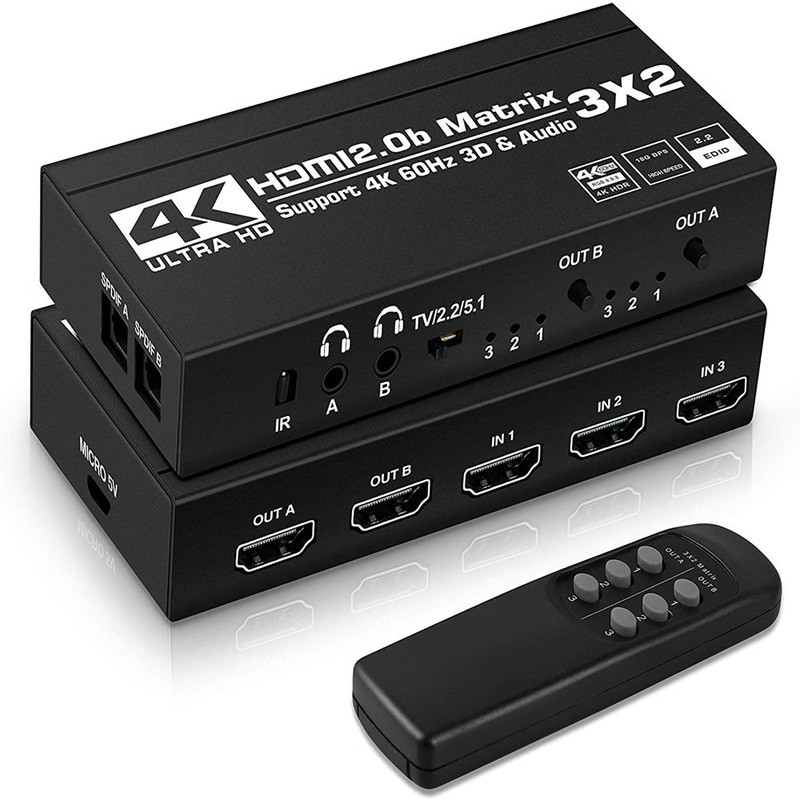 2021 3x2 Matrix splitter splitter with SPDIF and L/R 3.5mm HDR HDMI-compatible Switch 4x2 Support HDCP 2.2 Arc 3D 4K@60Hz for PS5