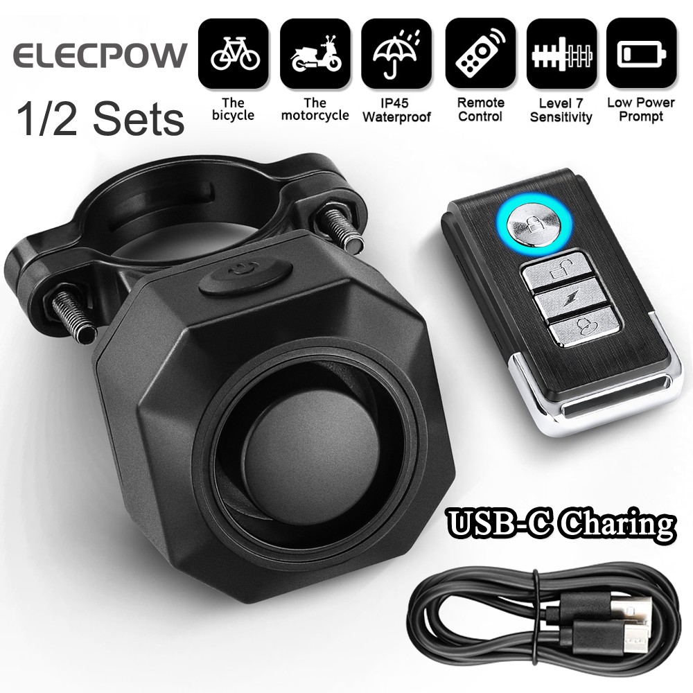 Elecpow Wireless Waterproof Bike Vibration Alarm USB Charging Remote Control Motorcycle Electric Bicycle Burglar Alarm Security