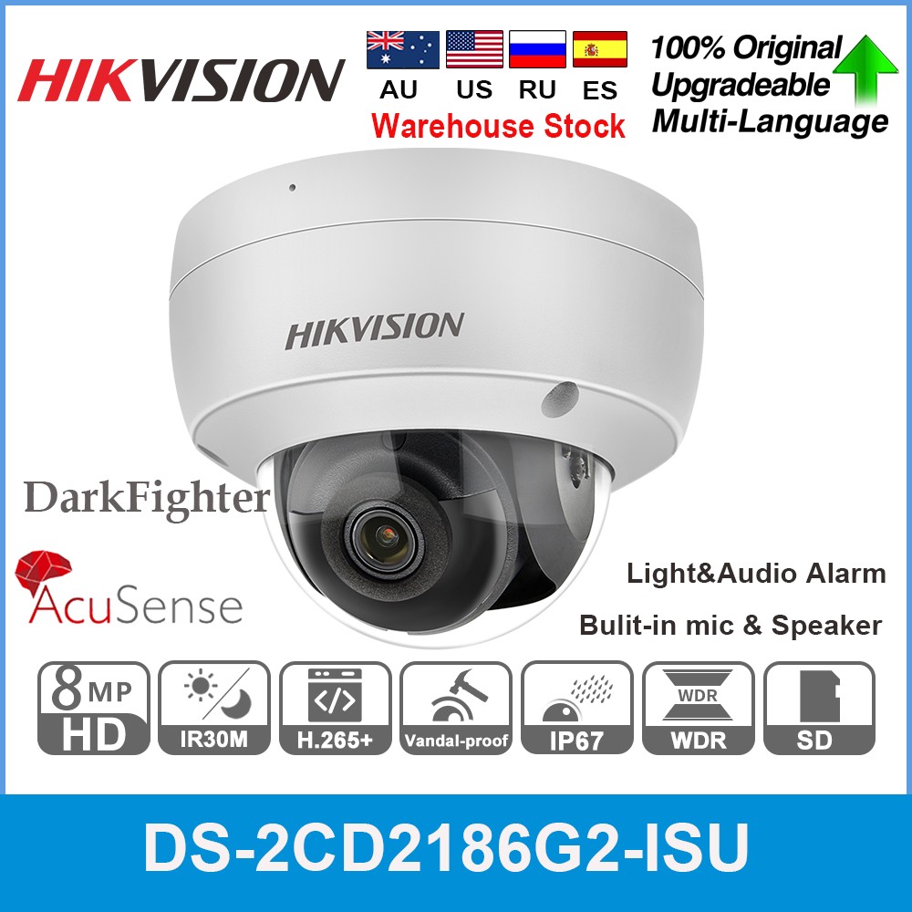 Hikvision Accosense DS-2CD2186G2-ISU PoE IP Dome Camera 2K 4MP SD Card Slot H.265 + Audio/Alarm I/O Event Face Detection Built-in Mic