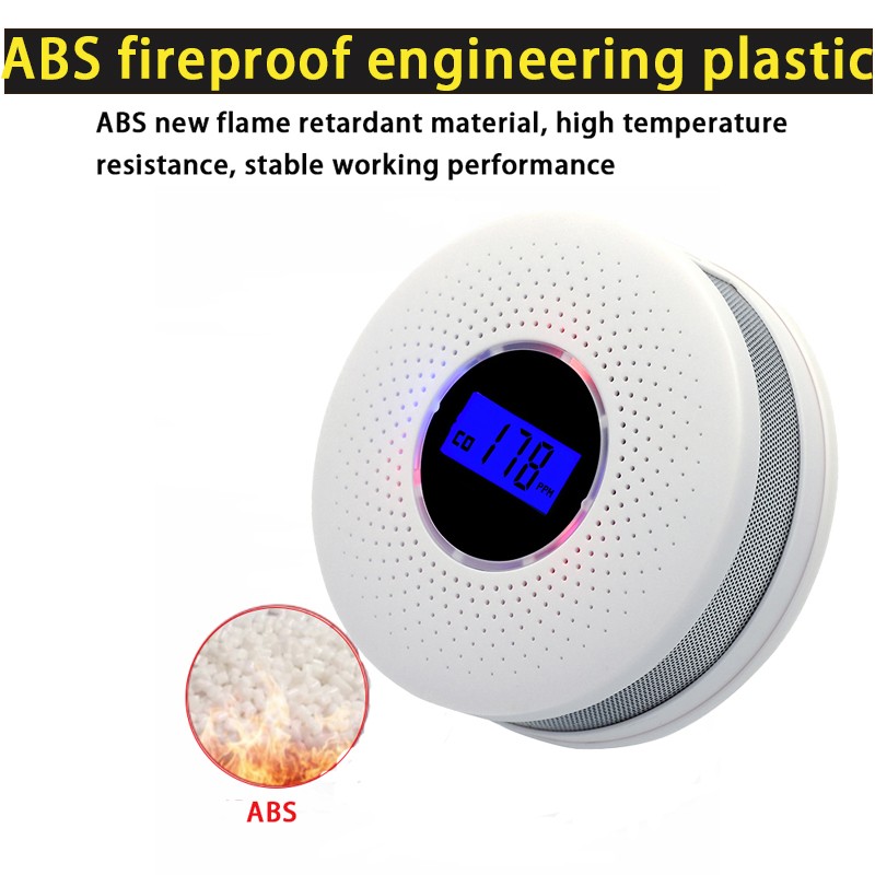 2 in 1 Wireless Carbon Monoxide Smoke Sensors Co Toxic Gas Leak Detector 85dB Built In Voice Promp Digital Color LCD Display