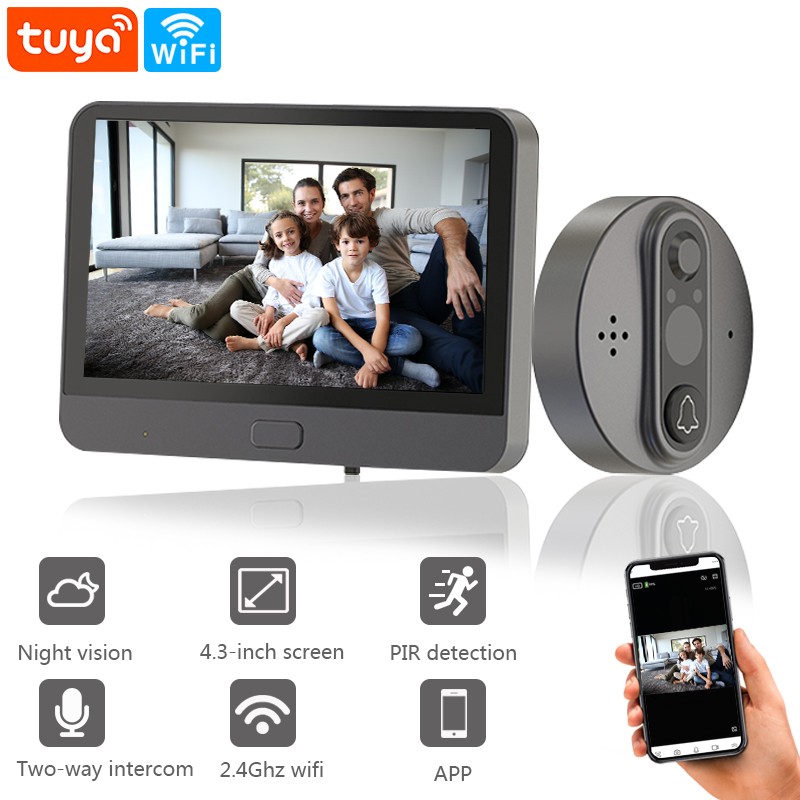 Wifi Video Door Peephole Camera Doorbell Viewer With LCD Monitor Night Vision Tuya APP Remote Control Apartment Home Security