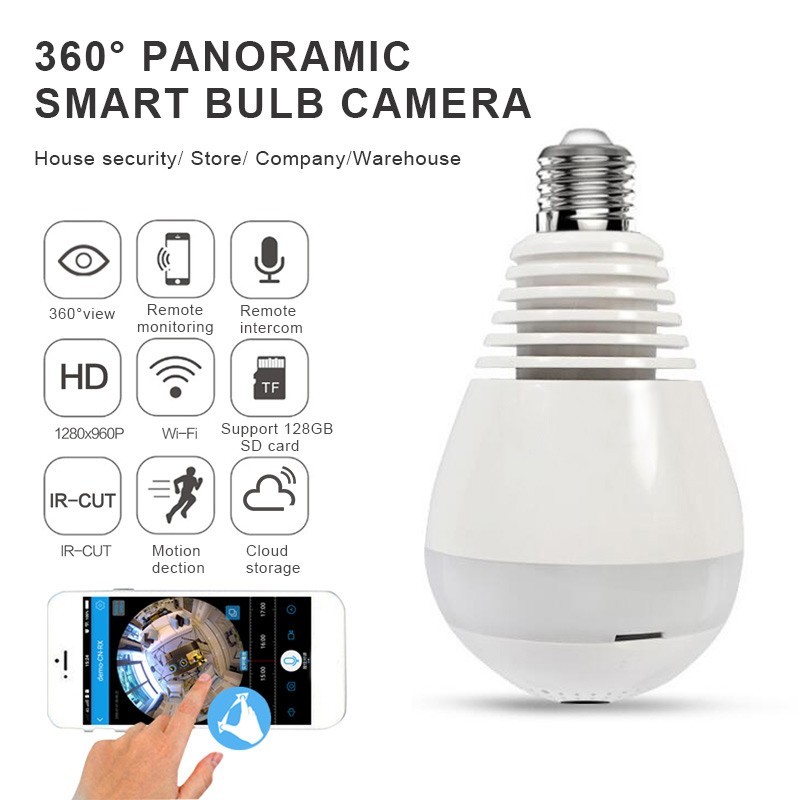 360 Degree Panoramic Camera Fisheye HD Lamp Bulb Camera Wifi Home Security Video Surveillance Wireless IP Camera App Remote View