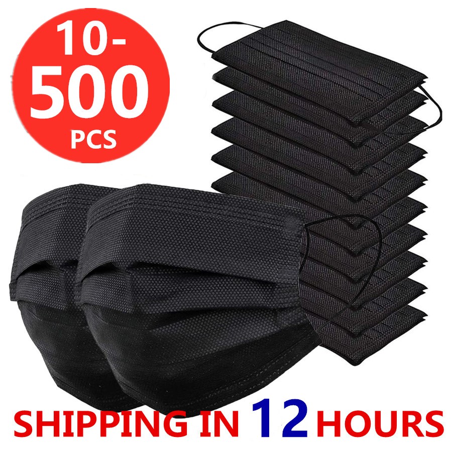 10-500pcs Black Mask Disposable Mascarillas quiurgicas Negras 3 Ply Protective Face Mask Mascherine cherurgiche Masque Noir