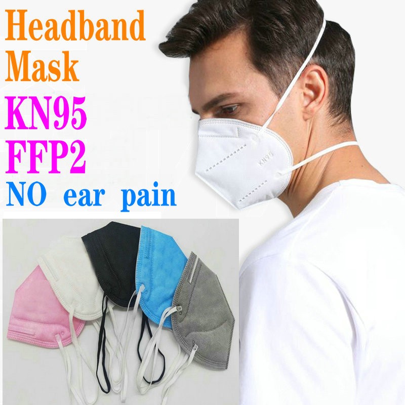 CE Mascarias Headband FFP2 Mask KN95 Black White 5 Layers Face Mask KN95 Mouth Filter Respirator Mask Adults