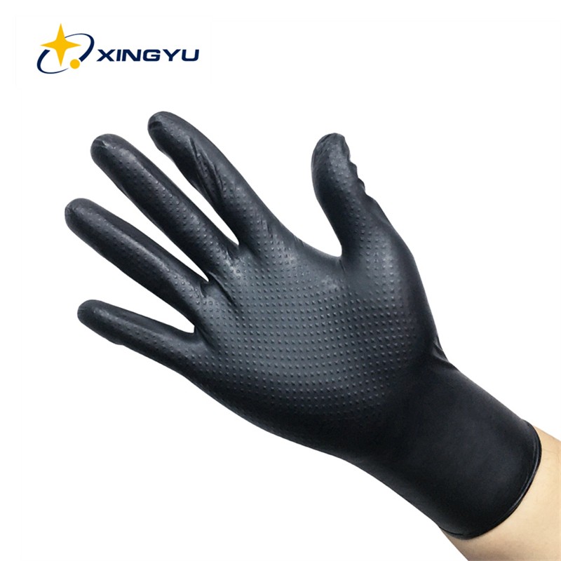 Heavy Duty Nitrile Gloves 50pcs Black Orange Diamond Pattern Worker Safety Gloves Synthetic Nitrile Gloves 5 Mil 6 Mil 8 Mil