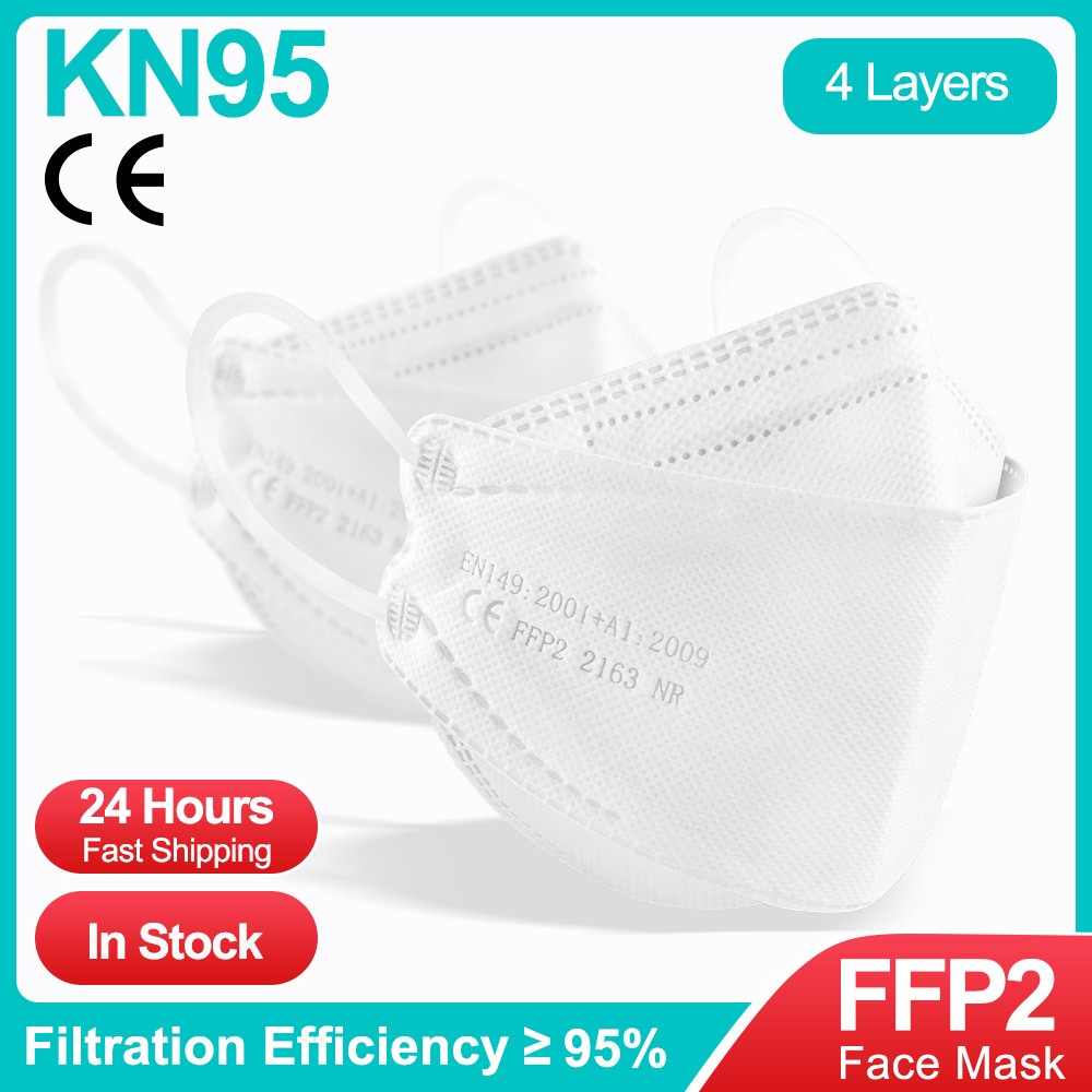 قناع سمك كوري أبيض للكبار KN95 Mascarillas 4 طبقات FFP2 Mascarilla FPP2 homology ada واقي الوجه ffp2fan CE Masque FFPP2