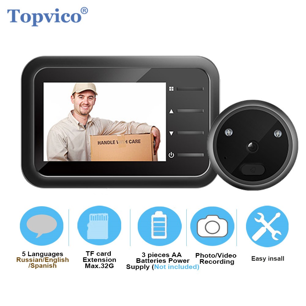 Topvico Video Peephole Video Camera Eye Auto Record Electronic Loop Night View Monitor Digital Door Entry Home Security