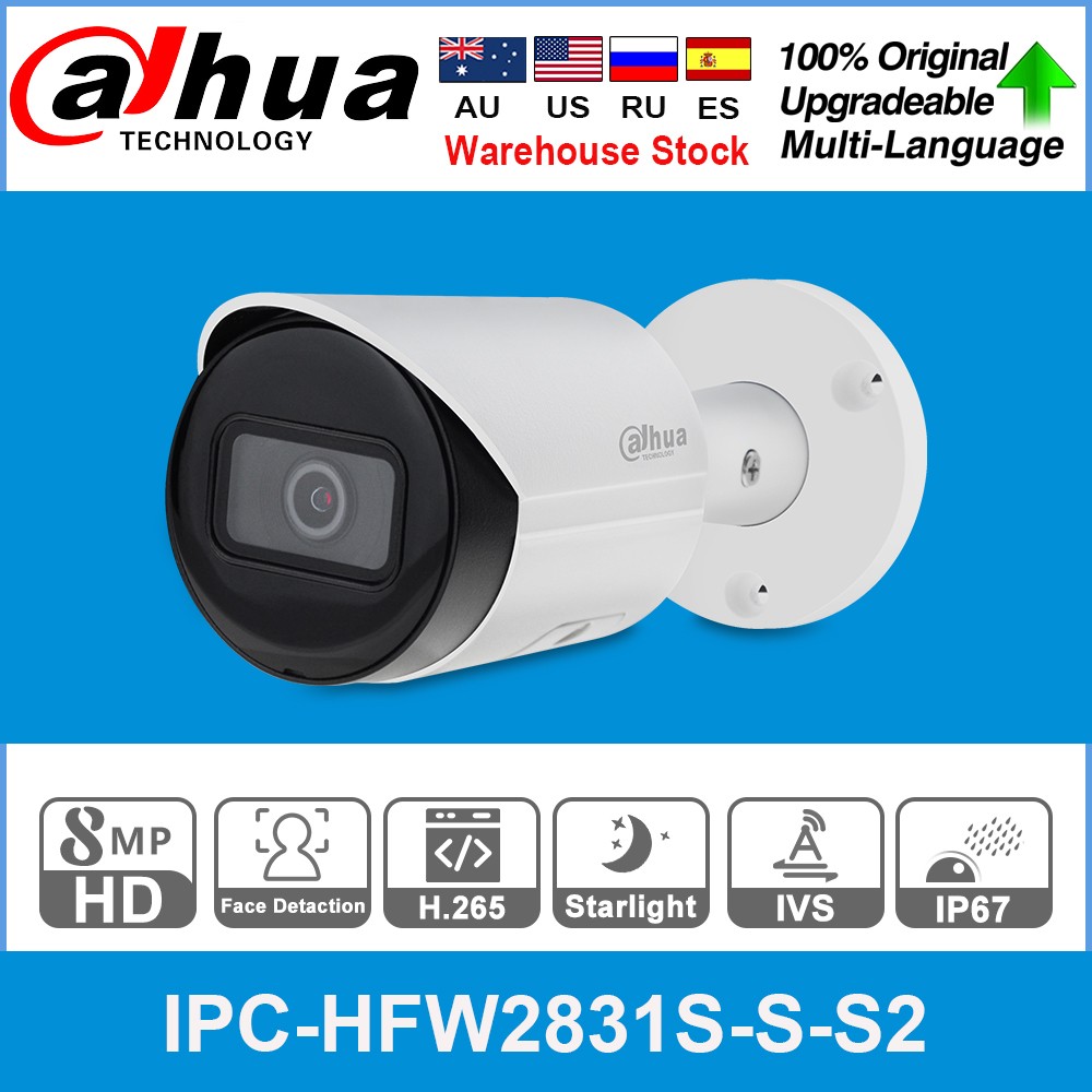 Original Dahua IPC-HFW2831S-S-S2 8MP 4K POE SD Card Slot H.265+30M IR IVS IP67 Starlight Mini Bullet Network IP Camera