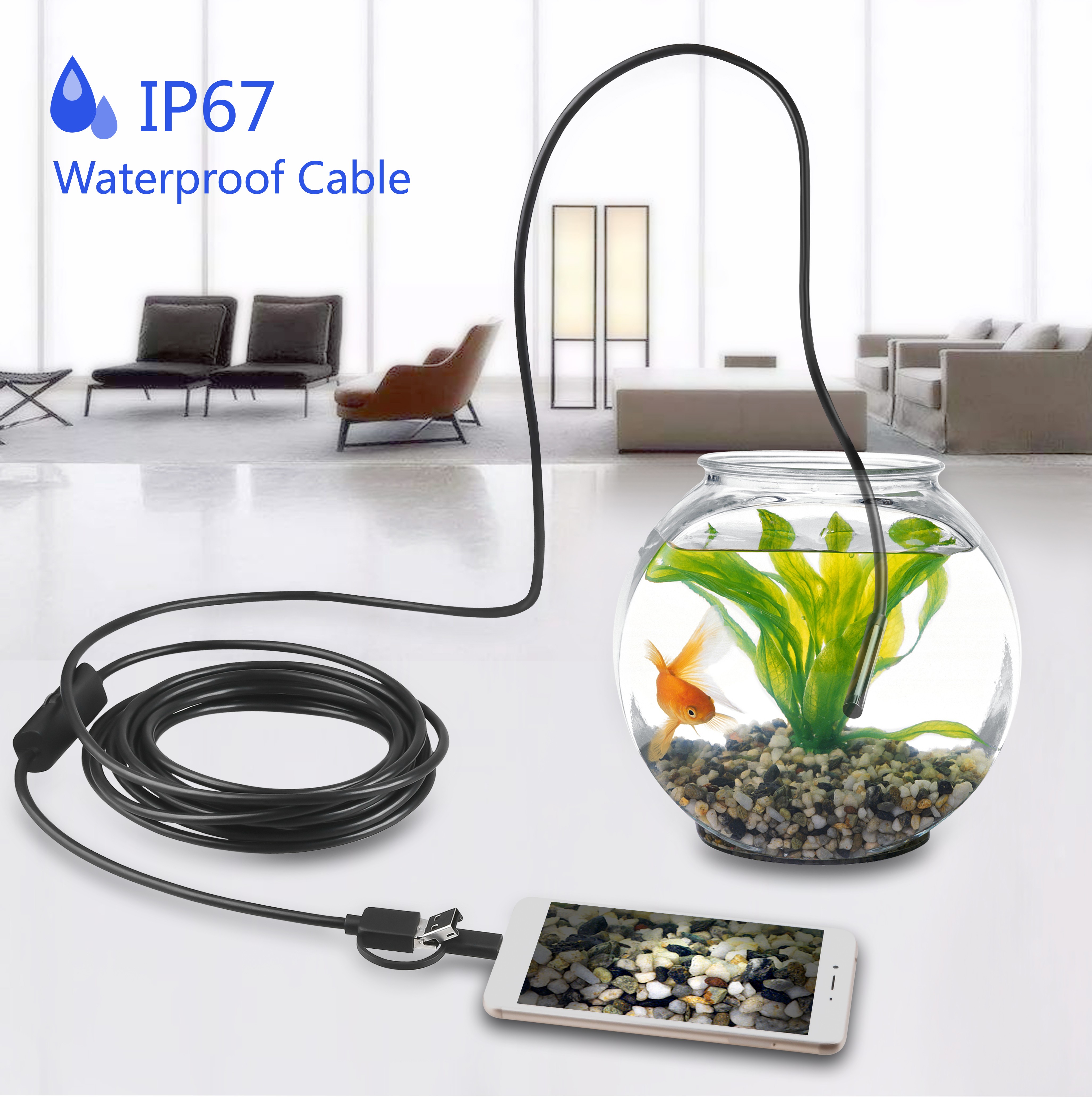 7mm 720P Endoscope Camera Flexible IP67 Waterproof Micro USB Industrial Endoscope Camera Android Phone PC 6LED Adjustable