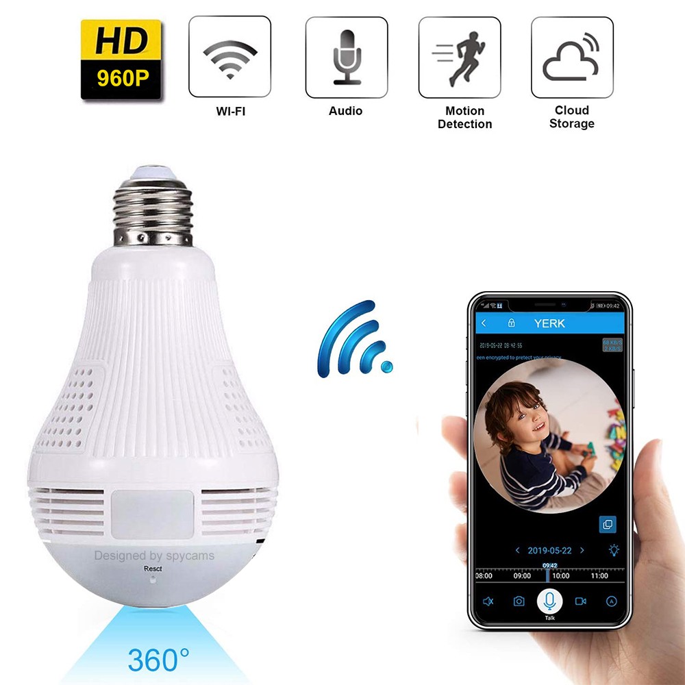 Panoramic Light Bulb Mini Camera HD 960P 360 Degree Fisheye WiFi Wireless CCTV LED Hidden Light Lamp IP P2P Home Security Cam