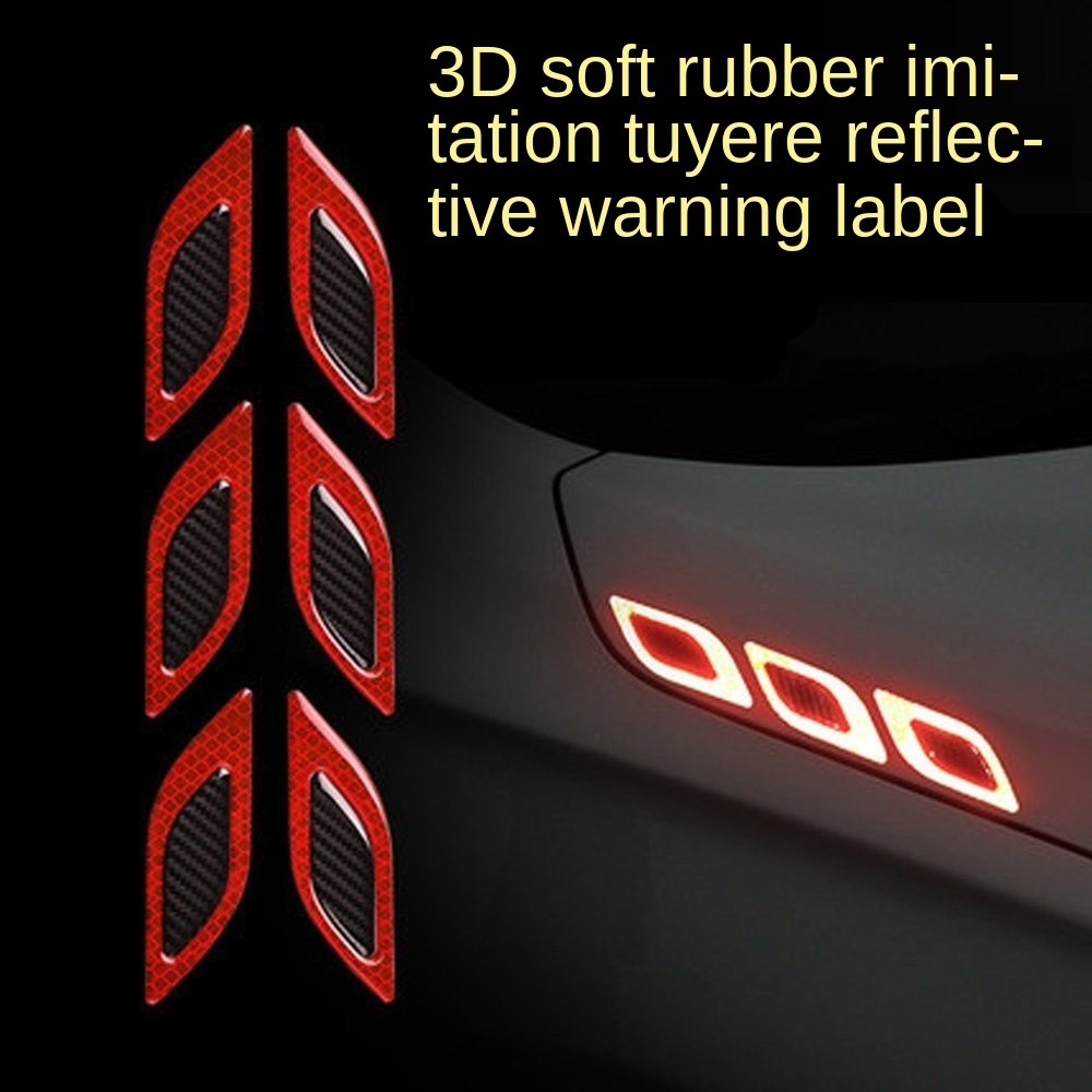 2pcs Carbon Fiber Warning Sticker Car Decoration Anti-collision Strip Fender Imitation Tuyere Reflective Sticker