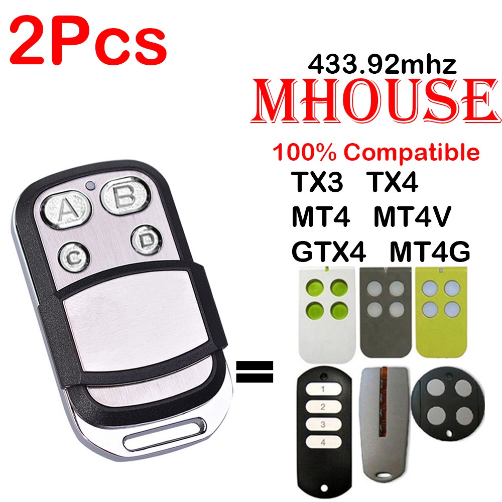 2 قطعة Mhouse/MyHouse MOOVO بوابة جراج التحكم عن بعد متوافق TX4 TX3 GTX4 GTX4C MT4 MT4G MT4V 433.92mhz المرآب فتحت باب