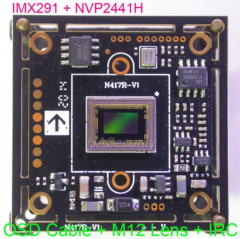 AHD-H (1080P) / CVBS(D1) 1/2.8 "سوني STARVIS IMX291 CMOS + NVP2441 CCTV كاميرا PCB مجلس وحدة + OSD كابل + M12 عدسة + IRC (UTC)