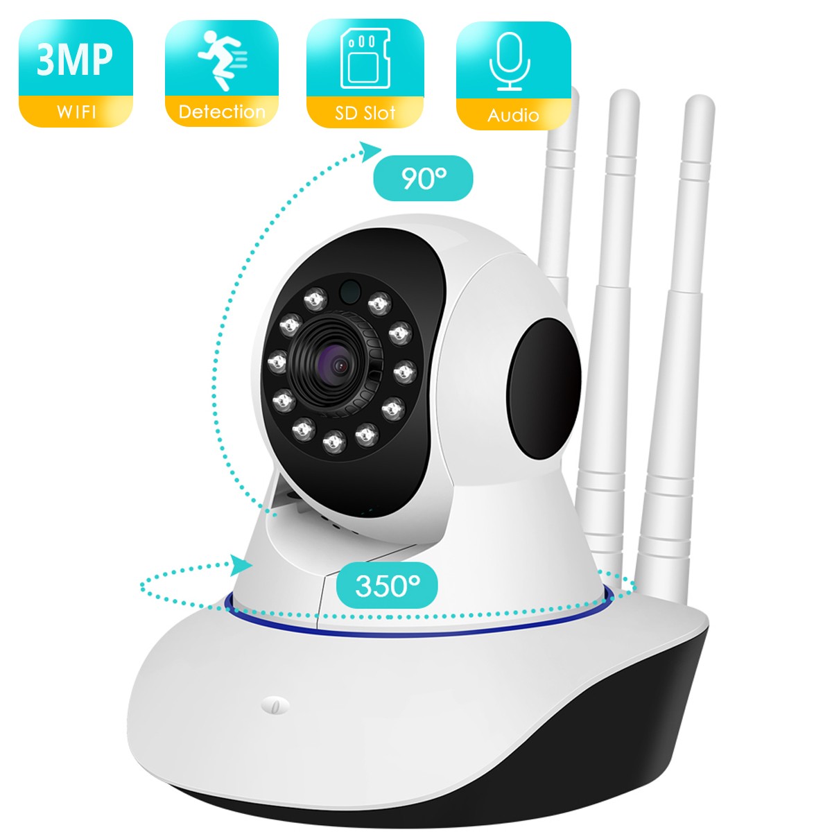 BESDER 3MP Dual Antanne Wireless IP Camera Smart WiFi IP Camera 360 Degree Home Panoramic Night Vision Webcam Cam