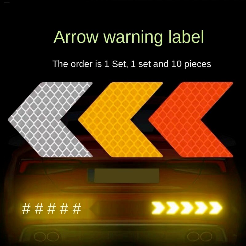 10pcsCar Motorcycle Body Decoration Arrow Modification Reflective Stickers Diamond Warning Stickers