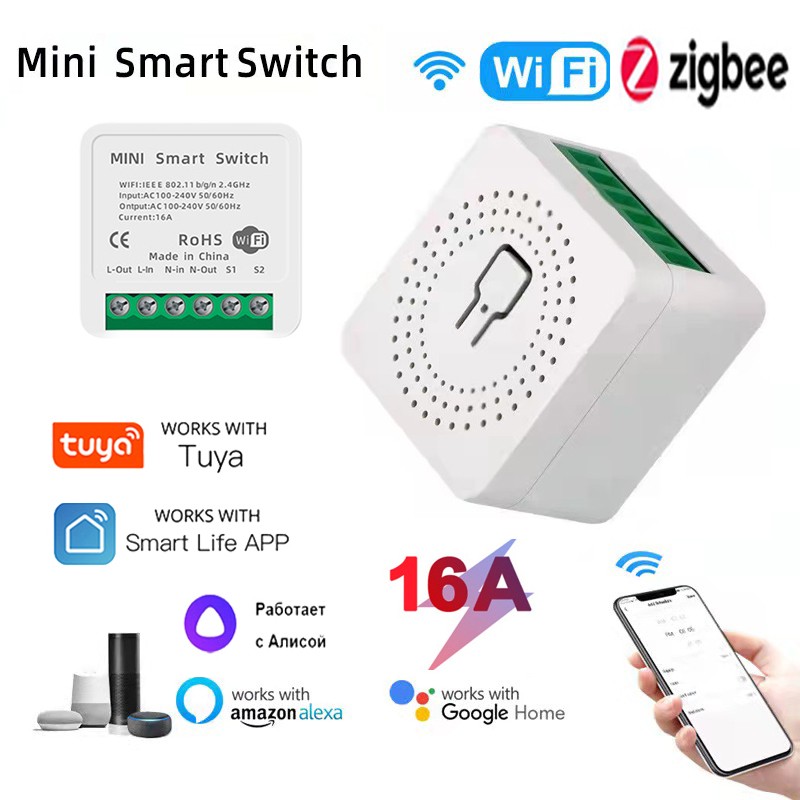 Mini Wifi Smart Switch Zigbee DIY Light Switches 10A 16A 2 Way Control Smart Home with Tuya Smart Life Alexa Alice Google Home