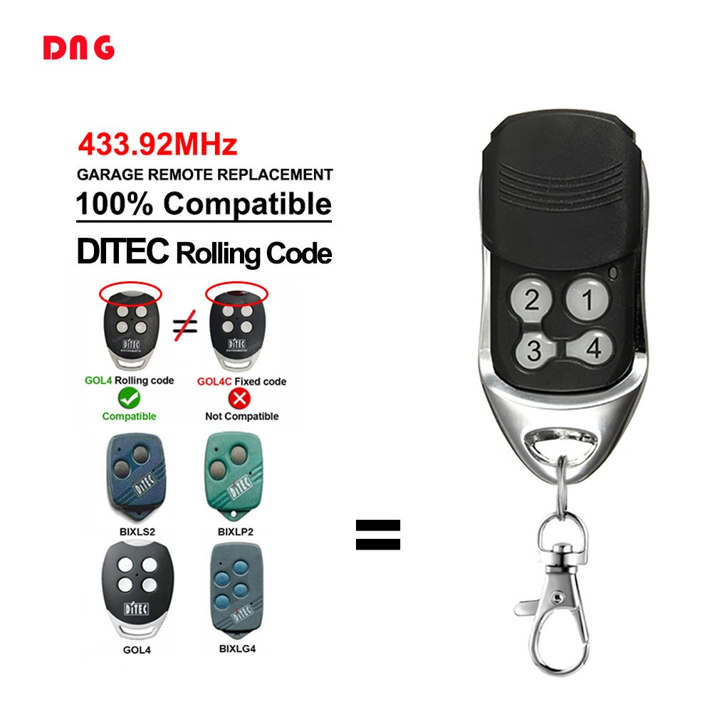 5pcs Mando GARAJE DITEC GOL4 GOL 4 Remote Garage Gate Compatible BIXLP2 BIXLP 2 BIXLS2 BIXLS 2 BIXLG4 BIXLG 4 433.92MHz Rolling