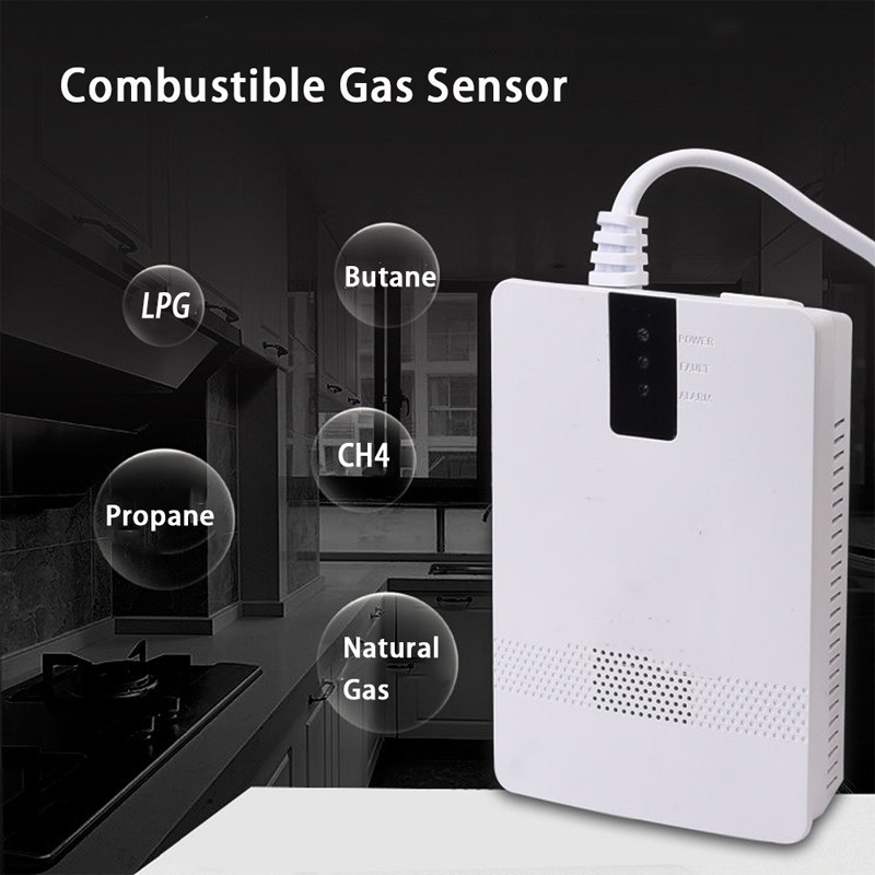 EU Plug Combustible Natural Gas Detector LPG CH4 Propane Gas Leak Sensor Kitchen Fire Alarm Security Auto Detection AC 220V Failure