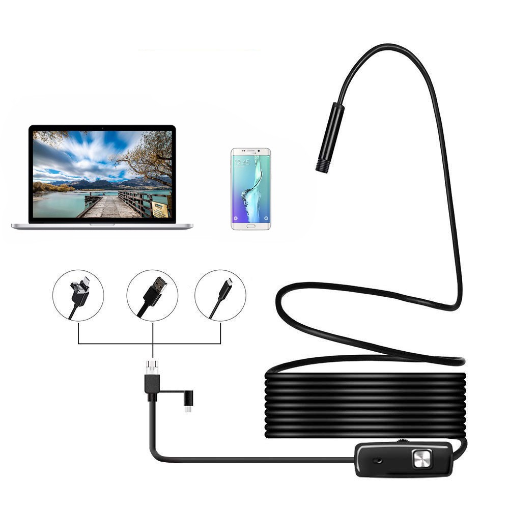 720P Endoscope 5.5mm Lens PC Android USB Endoscope Camera 1M 2M Waterproof LED Cable Car Inspection Camera Snake Tube Endoskop