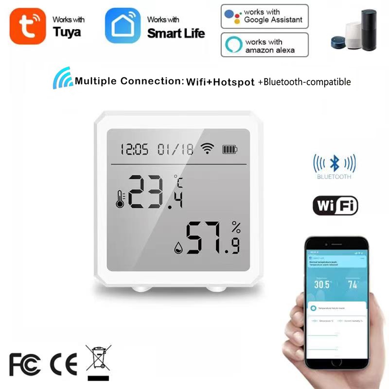 Tuya Smart WiFi Temperature Humidity Sensor Indoor Hygrometer Thermometer LCD Display Smartlife for Alexa Google Home Aubess