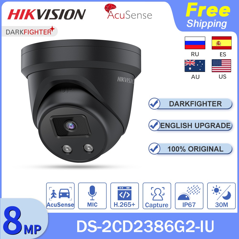 كاميرا IP Hikvision 4K 8MP أسود DS-2CD2386G2-IU بو داكفايتر أكوسينس H.265 + ميكروفون مدمج CCTV الأمن كاميرا فيديو