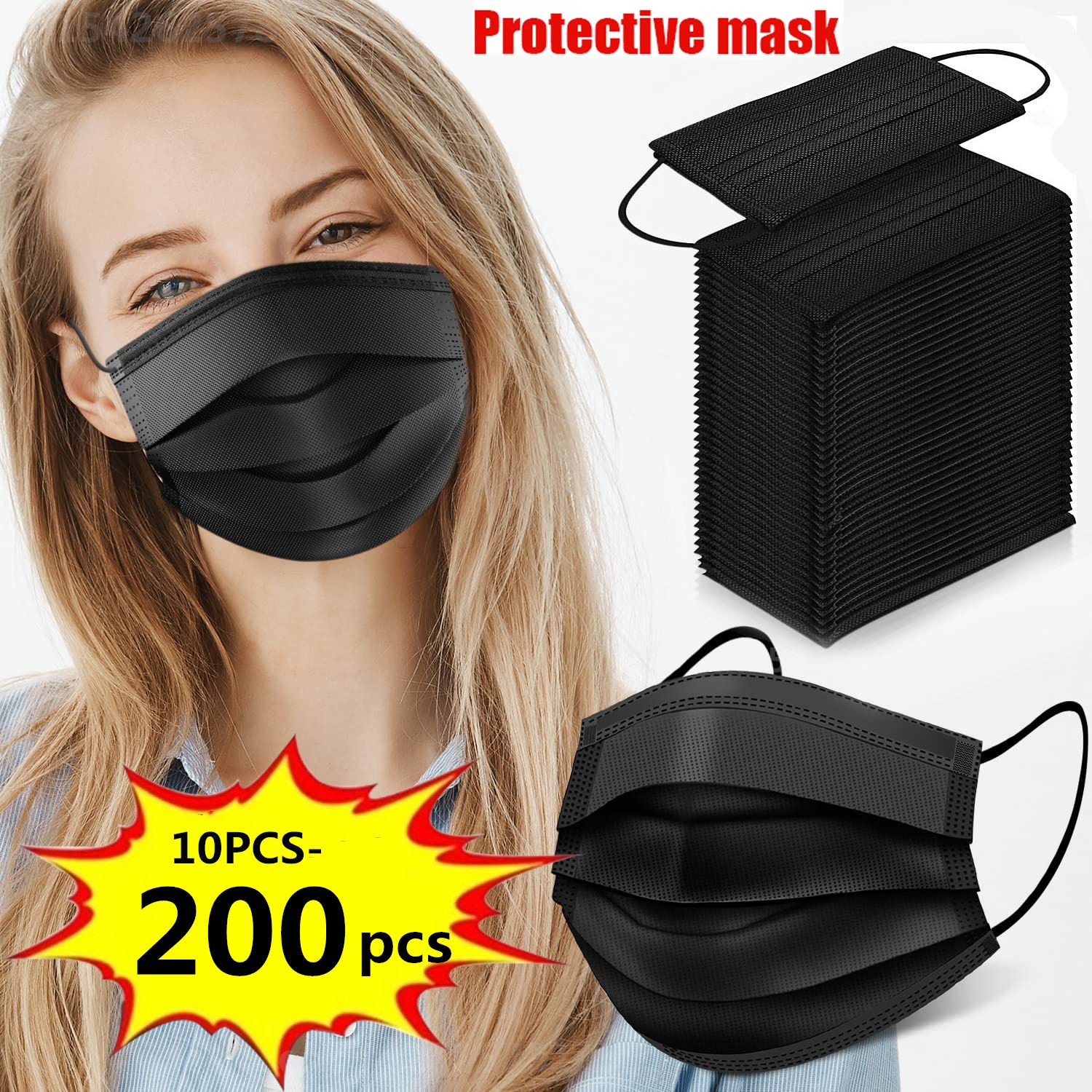 10-200pcs Black Face Mask Disposable Mask 3 Layer Non-woven Breathable mascarillas negras mascarillas quiurgicas homology adas