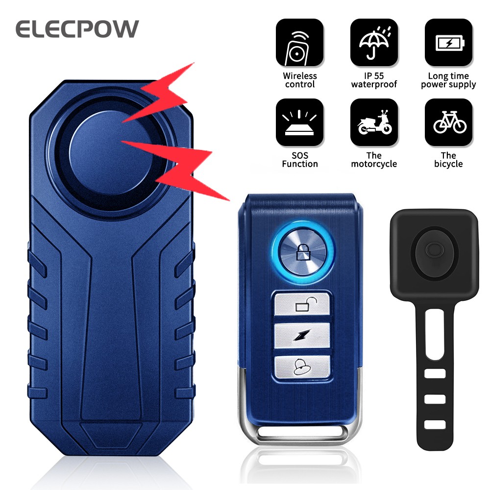 Elecpow Bicycle Alarm Remote Control Waterproof Electric Bicycle Burglar Alarm With Loud Horn 113dB Vibration Sensor Motorcycle