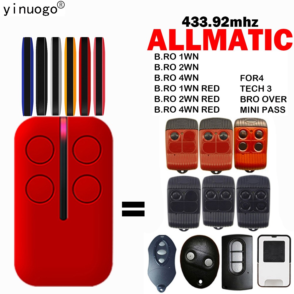 ALLMATIC Remote Control Clone ALLMATIC BRO2WN BRO1WN BRO4WN FOR4 TECH 3 BRO Over Corridor Small Garage Door Remote Control 433.92mhz