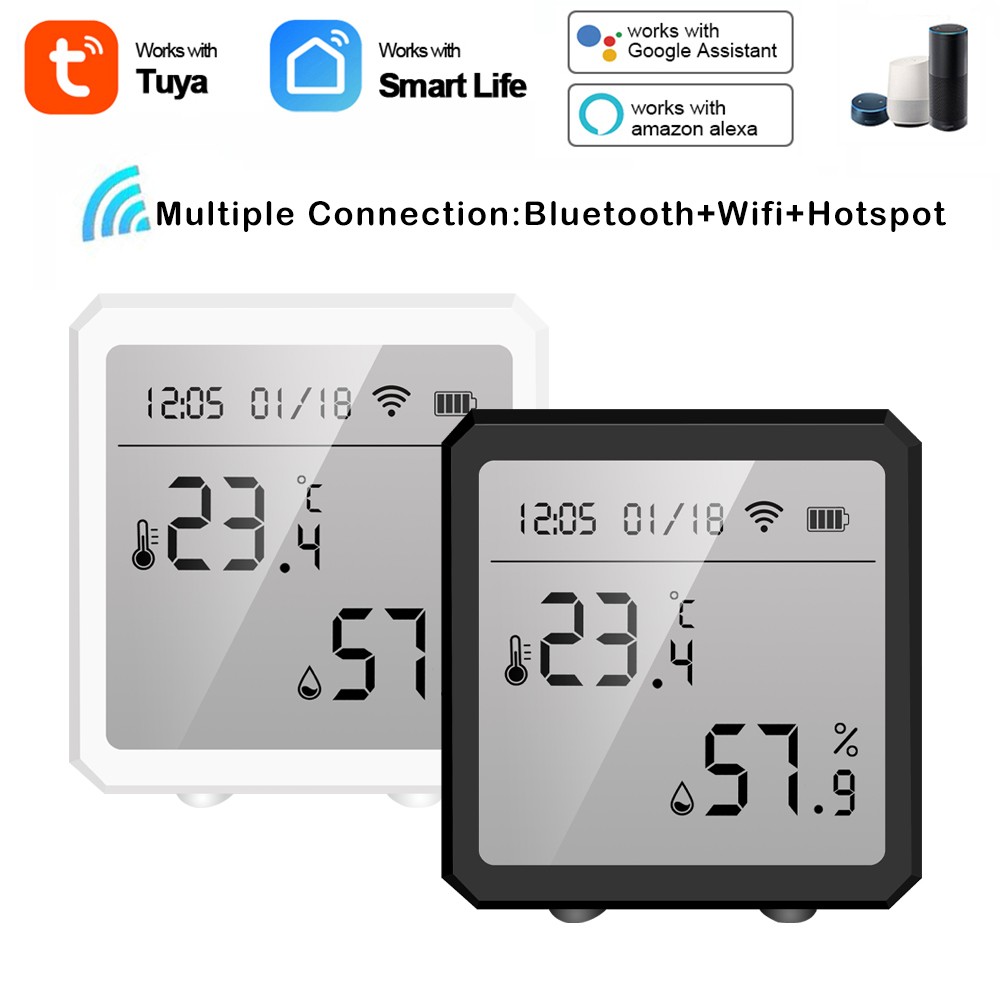 2022 Tuya الذكية واي فاي درجة الحرارة الرطوبة كاشف داخلي الرطوبة ميزان الحرارة مع شاشة الكريستال السائل جهاز استشعار إنذار