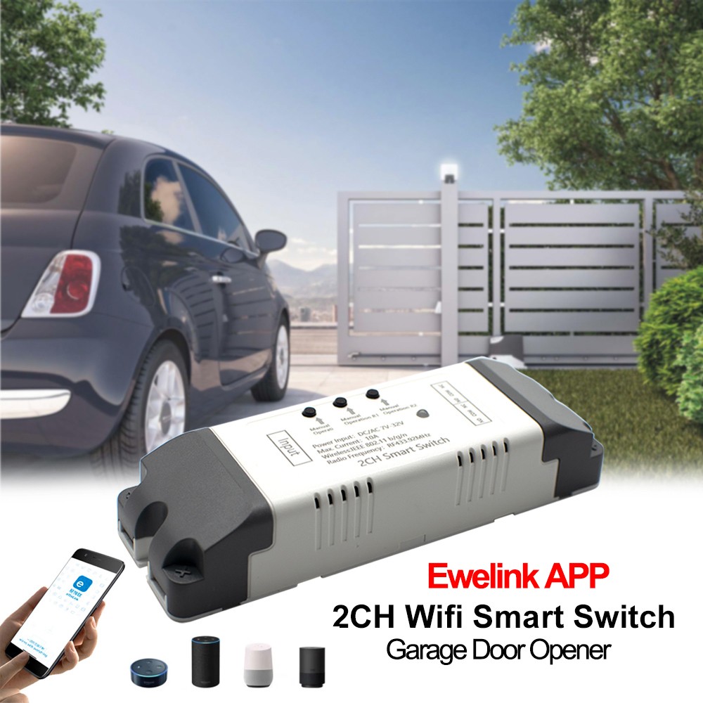 EWelink Smart Garage Door Opener WiFi Remote Control Switch 2CH APP Controller Work with Alexa Echo Google Home RF 433MHz Newest