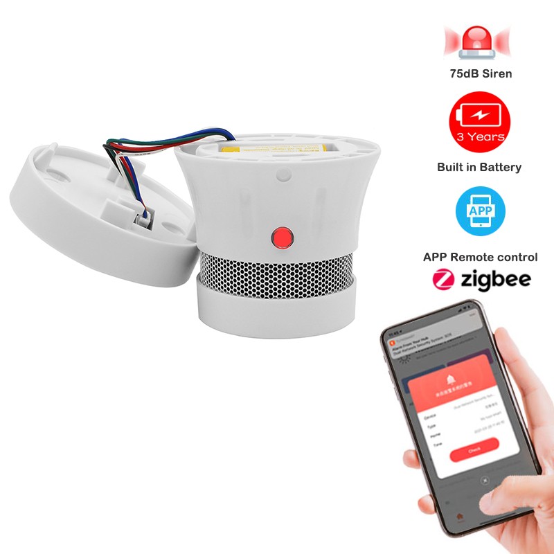 Zigbee smoke fire alarm protection detector tuya smart home security built in beep battery powered for easy replacement