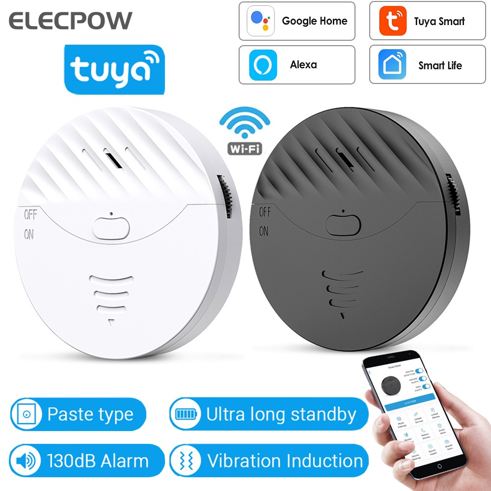 Elecpow Tuya Smart WiFi Door Window Vibration Alarm Sensor 130dB Broken Glass Vibration Burglar Sensor Alarm Home Safety Detector